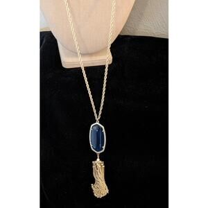 Kendra Scott Rayne Dark Blue/Gold Chain Tassel Long 31" Necklace